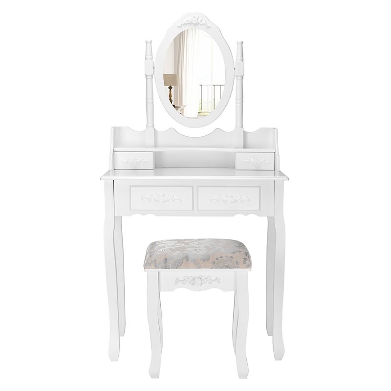 Pemberly Row Contemporary Paulownia Wood Makeup Desk Vanity Set in White