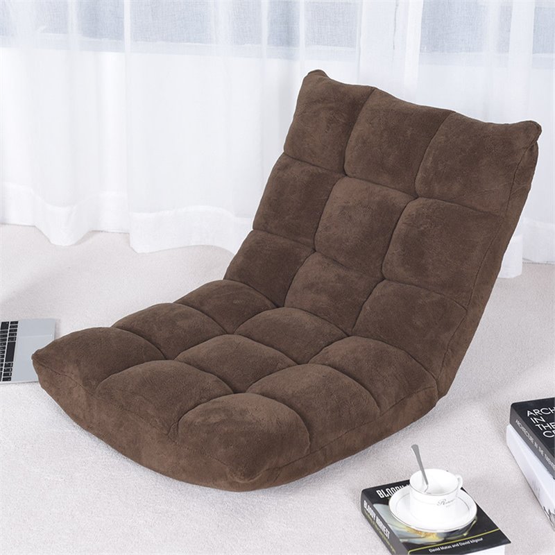 Pemberly Row Coral Velvet Adjustable 14-Position Floor Chair in Coffee