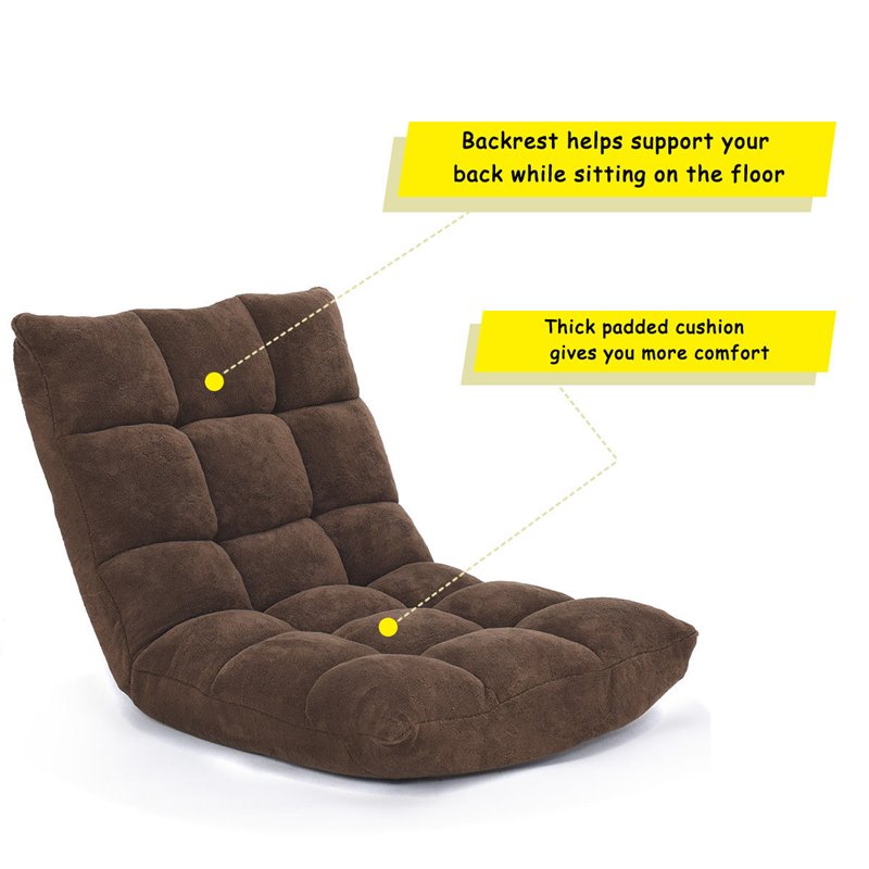Pemberly Row Coral Velvet Adjustable 14-Position Floor Chair in Coffee
