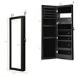 Pemberly Row Wall/Door Mounted LED Lights Mirrored Jewelry Cabinet in Black
