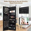 Pemberly Row Wall/Door Mounted LED Lights Mirrored Jewelry Cabinet in Black