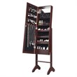 Pemberly Row MDF Board Mirrored Jewelry Cabinet with 18 LED Lights in Brown