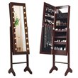 Pemberly Row MDF Board Mirrored Jewelry Cabinet with 18 LED Lights in Brown