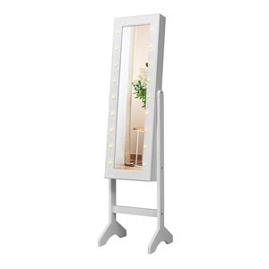 Pemberly Row MDF Board Mirrored Jewelry Cabinet w/ 18 LED Lights in White Finish
