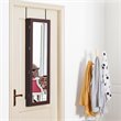 Pemberly Row Wall Door Mounted LED Lights Mirrored Jewelry Cabinet in Brown