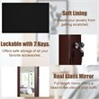 Pemberly Row Wall Door Mounted LED Lights Mirrored Jewelry Cabinet in Brown