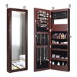 Pemberly Row Wall Door Mounted LED Lights Mirrored Jewelry Cabinet in Brown