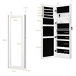 Pemberly Row Wall Door Mounted LED Lights Mirrored Jewelry Cabinet in White