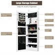 Pemberly Row Wall Door Mounted LED Lights Mirrored Jewelry Cabinet in White