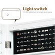 Pemberly Row Wall Door Mounted LED Lights Mirrored Jewelry Cabinet in White