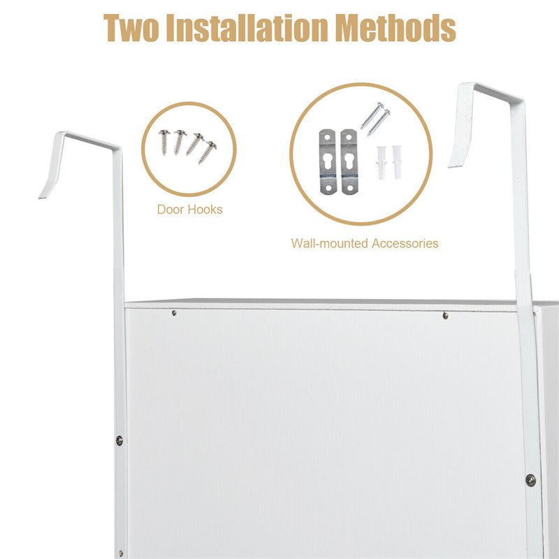 Pemberly Row Wall Door Mounted LED Lights Mirrored Jewelry Cabinet in White