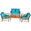 Pemberly Row 4-piece Wood and Polyester Patio Furniture Set in Turquoise