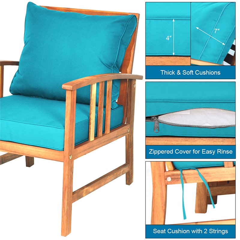Pemberly Row 4-piece Wood and Polyester Patio Furniture Set in Turquoise