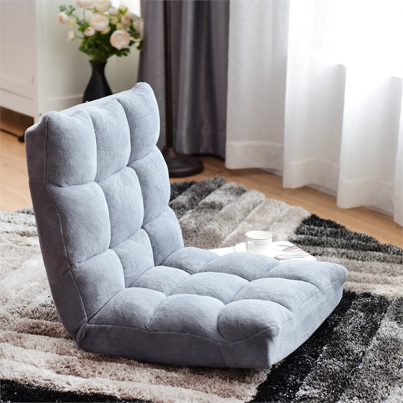 Pemberly Row Coral Velvet Adjustable 14-Position Floor Chair in Gray
