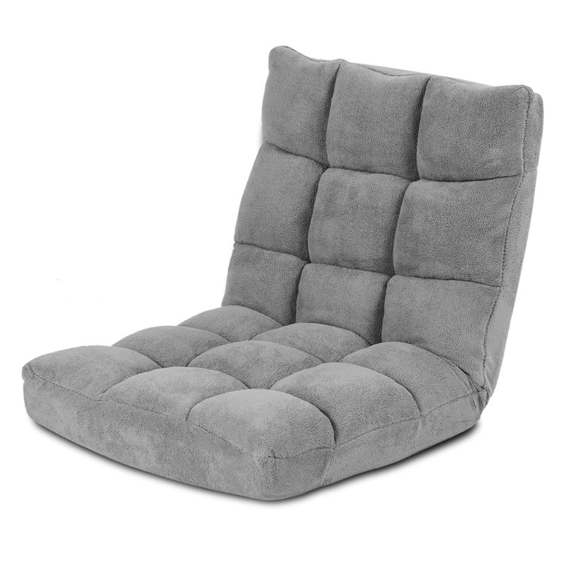 Pemberly Row Coral Velvet Adjustable 14-Position Floor Chair in Gray