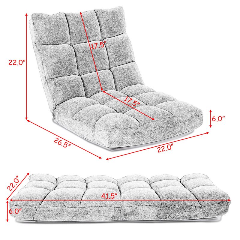 Pemberly Row Coral Velvet Adjustable 14-Position Floor Chair in Gray
