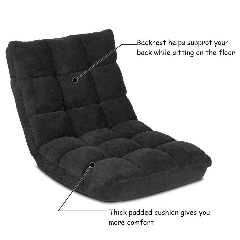Pemberly Row Coral Velvet Adjustable 14-Position Floor Chair in Black
