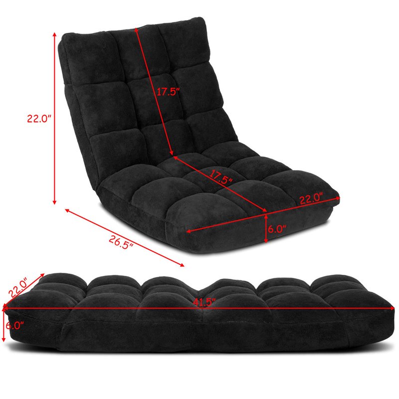 Pemberly Row Coral Velvet Adjustable 14-Position Floor Chair in Black