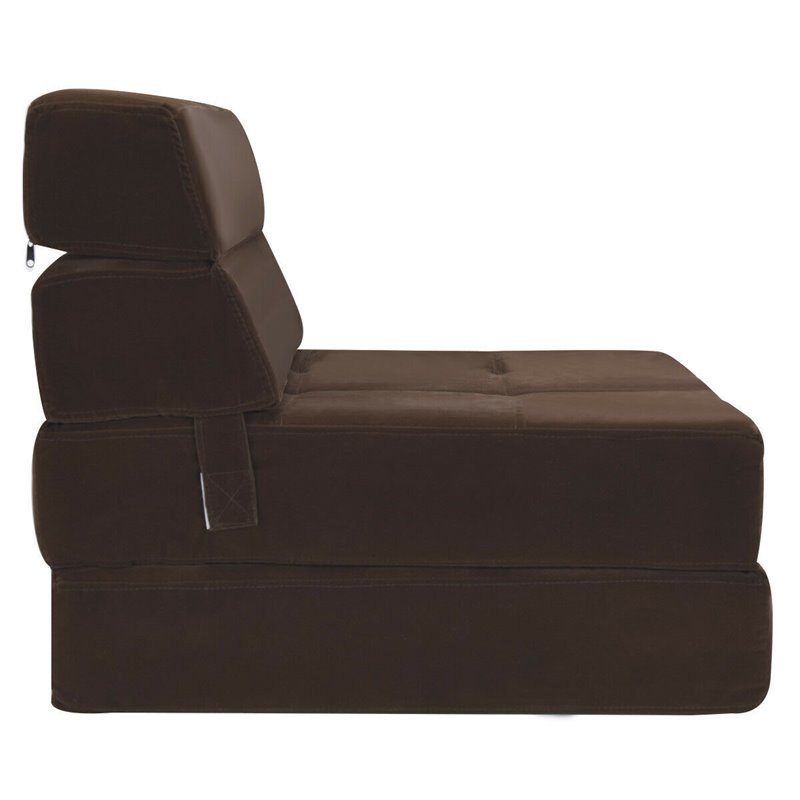 Pemberly Row Polyester and Sponge Tri-Fold Flip Out Lounger in Coffee