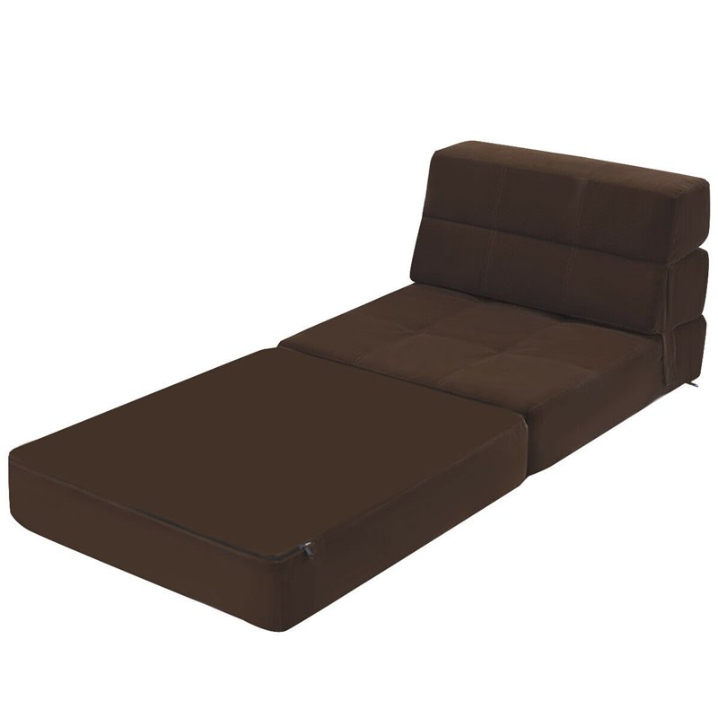 Pemberly Row Polyester and Sponge Tri-Fold Flip Out Lounger in Coffee