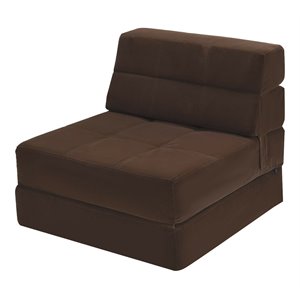 Pemberly Row Polyester and Sponge Tri-Fold Flip Out Lounger in Coffee
