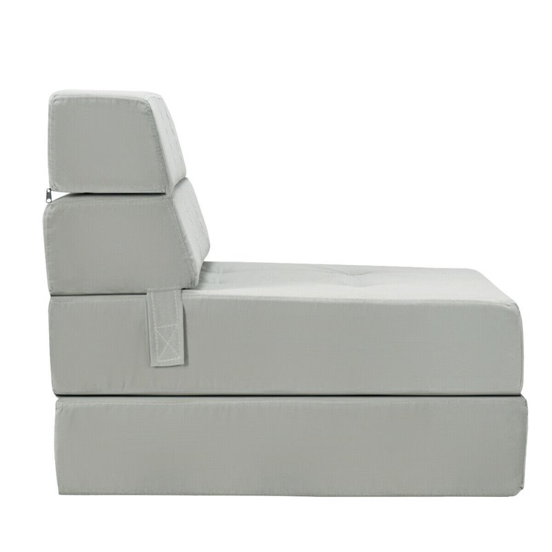 Pemberly Row Contemporary Polyester and Sponge Tri-Fold Flip Out Lounger in Gray