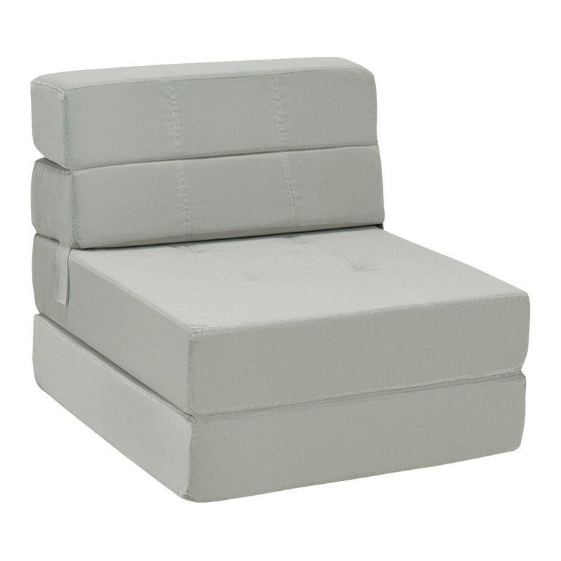 Pemberly Row Contemporary Polyester and Sponge Tri-Fold Flip Out Lounger in Gray