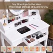 Pemberly Row MDF Vanity Dressing Table Set with 2 Side Drawers in White