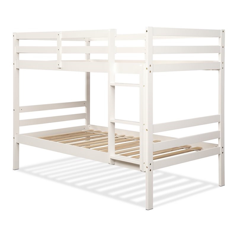 Pemberly Row Pine and Plywood Twin Over Twin Wood Bunk Beds in White