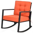 Pemberly Row Contemporary Rattan and Iron Patio Rocking Chair in Black
