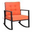Pemberly Row Contemporary Rattan and Iron Patio Rocking Chair in Black