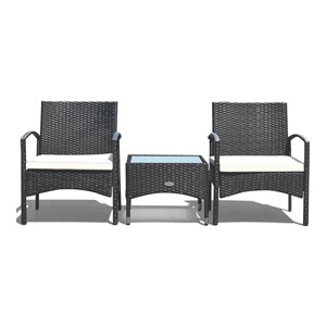 Pemberly Row 3-piece Wicker Patio Furniture Set with Table & 2 Chair in Black