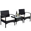 Pemberly Row 3-piece Wicker Patio Furniture Set with Table & 2 Chair in Black