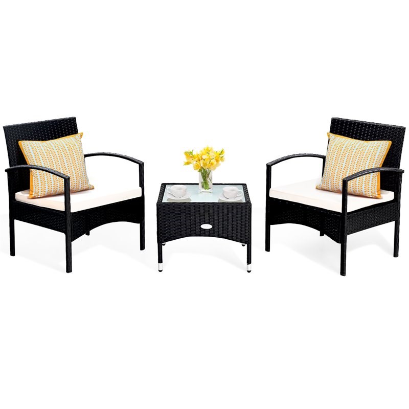 Pemberly Row 3-piece Wicker Patio Furniture Set with Table & 2 Chair in Black