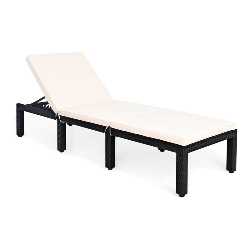 Pemberly Row Contemporary PE Rattan and Steel Patio Lounge Chaise in White