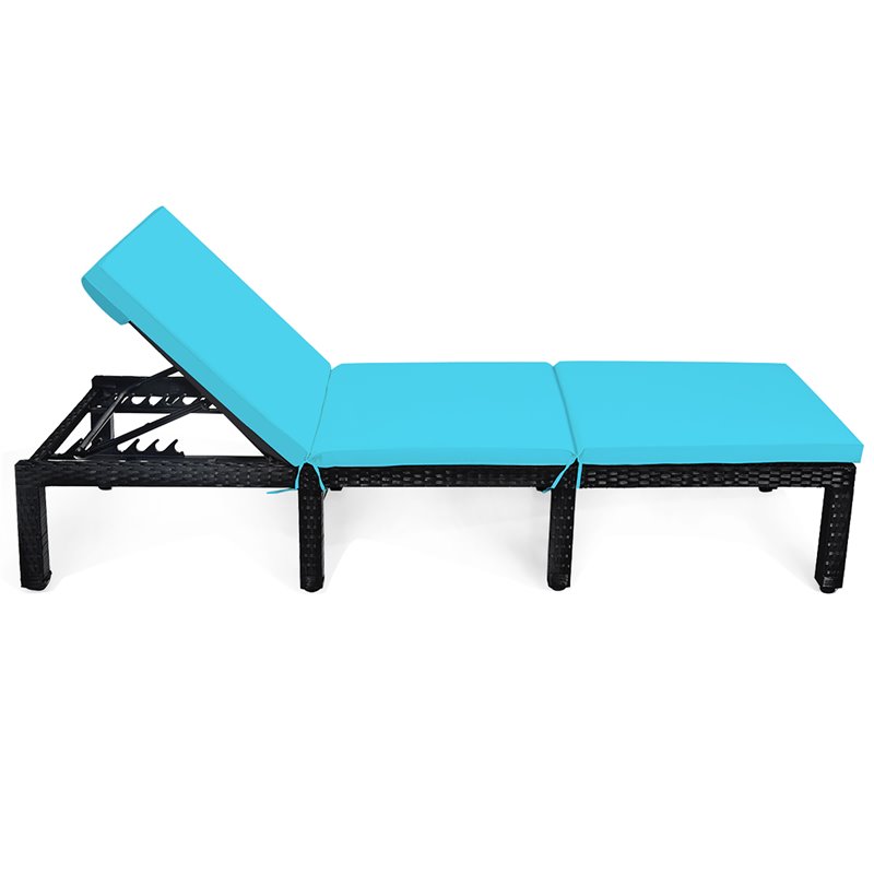 Pemberly Row Rattan and Steel Adjustable Patio Lounge Chair in Turquoise