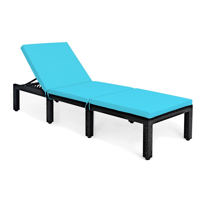 Pemberly Row Rattan and Steel Adjustable Patio Lounge Chair in Turquoise