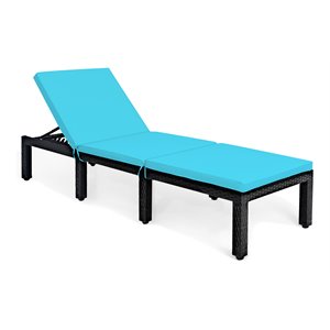 Pemberly Row Rattan and Steel Adjustable Patio Lounge Chair in Turquoise
