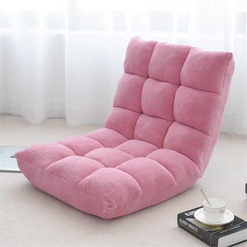 Pemberly Row Coral Velvet Adjustable 14-Position Floor Chair in Pink
