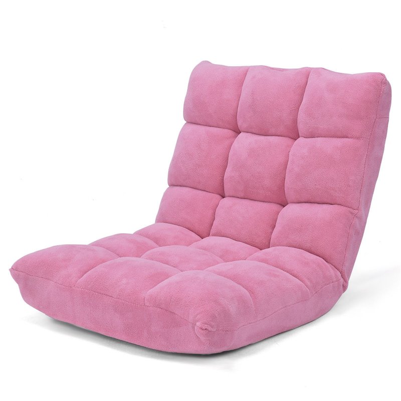 Pemberly Row Coral Velvet Adjustable 14-Position Floor Chair in Pink