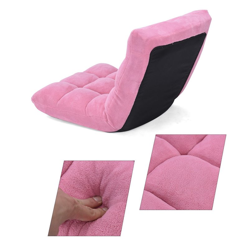Pemberly Row Coral Velvet Adjustable 14-Position Floor Chair in Pink
