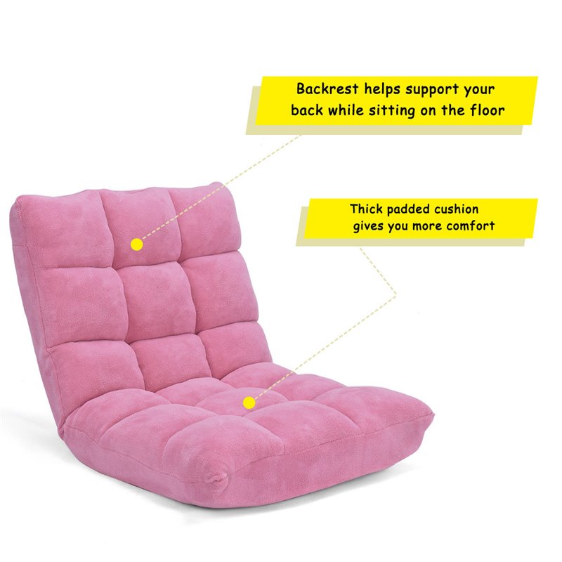 Pemberly Row Coral Velvet Adjustable 14-Position Floor Chair in Pink