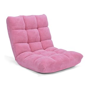 Pemberly Row Coral Velvet Adjustable 14-Position Floor Chair in Pink