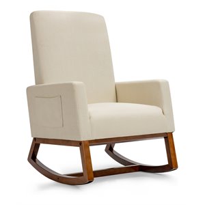 Pemberly Row Contemporary Wood and Fabric Upholstered Rocking Chair in Beige