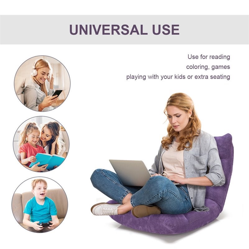 Pemberly Row Coral Velvet Adjustable 14-Position Floor Chair in Purple