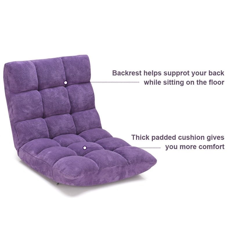 Pemberly Row Coral Velvet Adjustable 14-Position Floor Chair in Purple