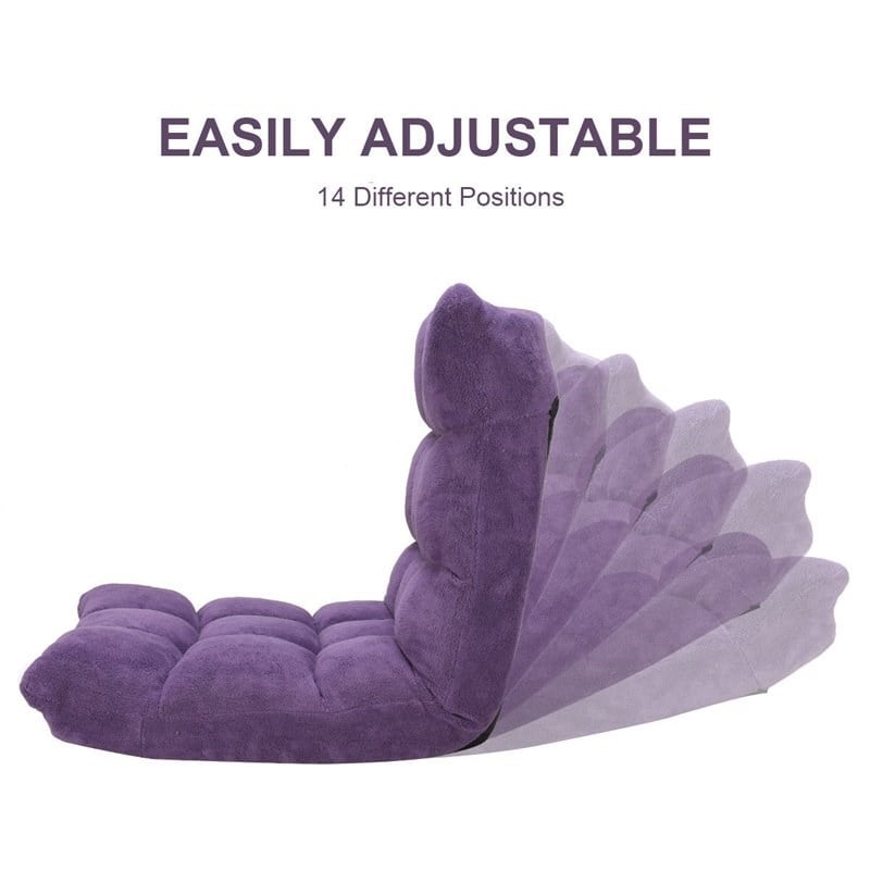 Pemberly Row Coral Velvet Adjustable 14-Position Floor Chair in Purple