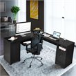 Pemberly Row L-Shaped MDF Corner Computer Desk with Drawers in Black
