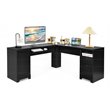 Pemberly Row L-Shaped MDF Corner Computer Desk with Drawers in Black