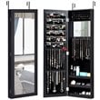 Pemberly Row MDF Board Wall/Door Mounted Mirrored Jewelry Cabinet in Black